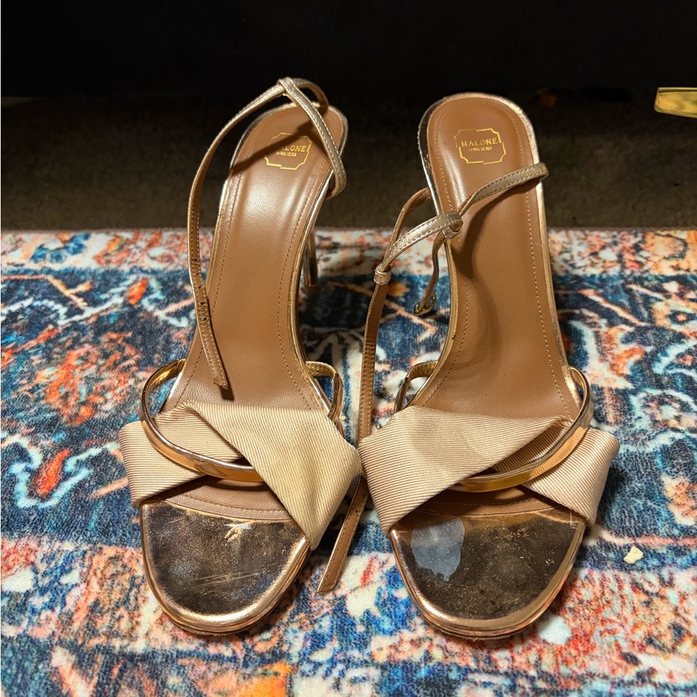 Malone Souliers Gold and Tan Heels